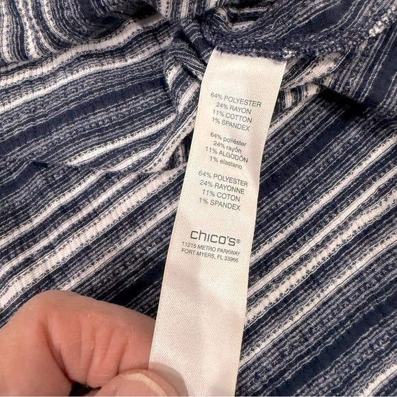 Chico’s Striped Asymmetrical Top Navy & White 3/4 Sleeves Size 12 (Chico’s 2) - Picture 9 of 10